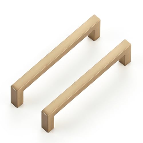 Ravinte Cabinet Handles Solid Slim Champagne Bronze 20 Pack 3-1/2 Inch Hole Center Square Bar Drawer Handles Kitchen Cabinet Pulls Drawer Kitchen Cabinet Hardware