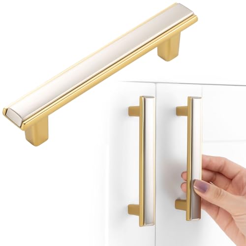 Nickel and Gold Cabinet Pulls Brushed Nickel and Gold Kitchen Cabinet Handles, 10 Pack 3-3/4 Inch, 2281 Two Tone Hardware for Cabinets Drawers Bedroom Dresser Cupboard Bathroom Vanity