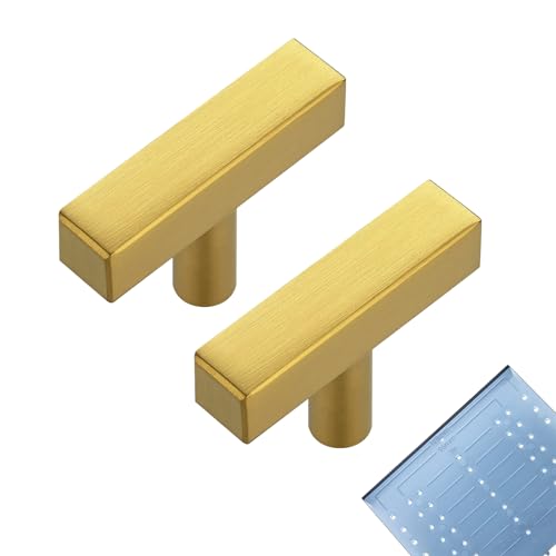 Ravinte 30 Pack Cabinet Knobs - 2 Inch Gold Single Hole Square T Knobs with Mounting Template for Kitchen Cabinet Handles and Drawer Pulls