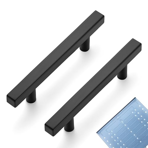 Ravinte 30 Pack 3-3/4 Inch Cabinet Pulls Black Sqaure Kitchen Cabinet Handles Black Cabinet Hardware Stainless Steel Drawer Pulls 6 Inch Overall Length with Mounting Template