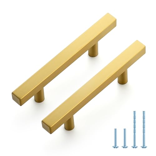 JOY DECOR 30 Pack 3 Inch Brushed Brass Square Cabinet Handles Stainless Steel Cabinet Hardware Pulls for Kitchen and Drawers with 5 Inch Overall Length