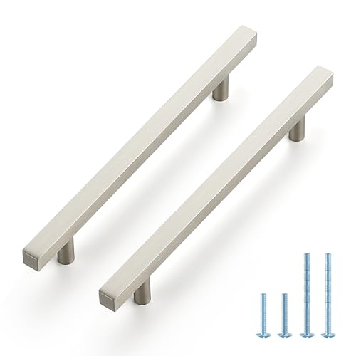 JOY DECOR 30 Pack 6-1/4 Inch Brushed Nickel Square Cabinet Handles Stainless Steel Cabinet Hardware Pulls for Kitchen and Drawers with 8-13/16 Inch Overall Length