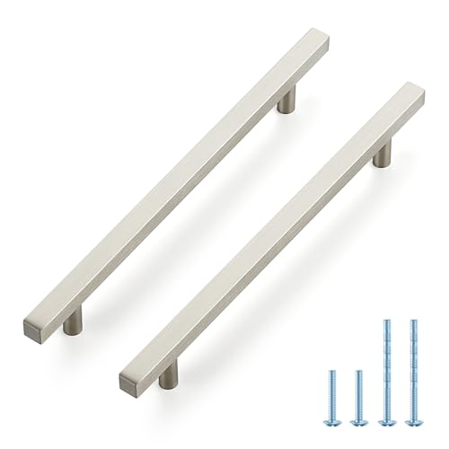 JOY DECOR 30 Pack 7-1/2 Inch Brushed Nickel Square Cabinet Handles Stainless Steel Cabinet Hardware Pulls for Kitchen and Drawers with 10 Inch Overall Length