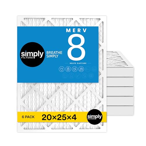 Simply 20x25x4 Air Filter, MERV 8, MPR 600, 6 Pack, Furnace Air Filter for HVAC (Actual Size:19.5"x24.5"x3.63") DUST, Pet, & Allergy Control