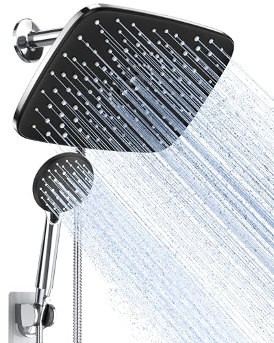 Veken 11.8 Inch Rectangle Rain Shower Head - Shower Heads with 6 Modes Handheld Spray Combo - Wide Rainfall shower with 70" Hose - 1.8gpm Dual Showerhead with Anti-Clog Nozzles - Chrome