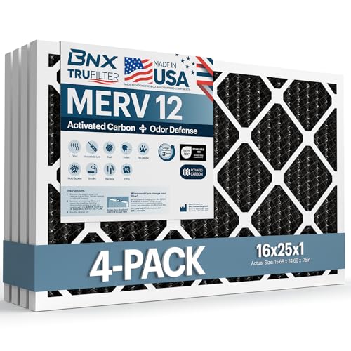 BNX TruFilter 16x25x1 MERV 12 Odor Defense (4-Pack)