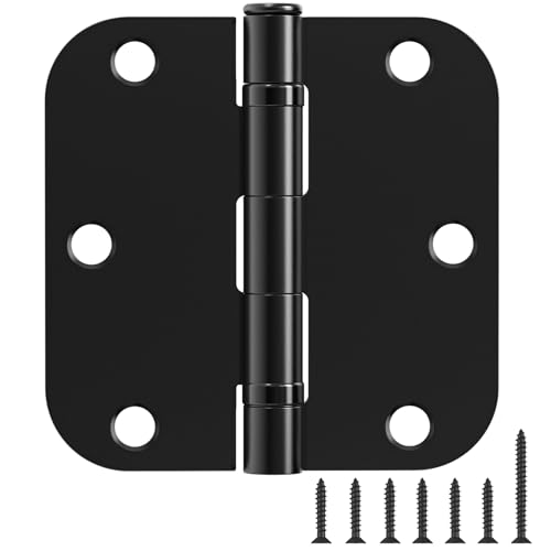 12 Pack Anti Squeak Matte Black Door Hinges 3.5 Inch 5/8" Radius Round Ball Bearing Interior 3-1/2"Flat Bifold Standard Bedroom Indoor for Doors 3 12" Hardware Essentials House Home Decor Accessories