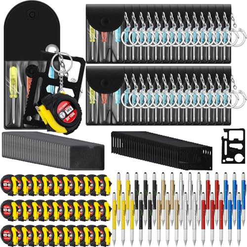 120 Pcs Mini Tape Screwdriver Keychain Set Christmas Men Gifts Bulk Adult Party Favors Multitool Pen Card Tool Measuring Keychains Stocking Christmas Stuffers for Men Dad (Multicolor)