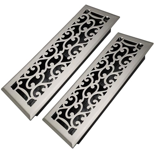 4x14 Inches 2 Pack Heavy Duty Walkable Floor Register - Easy Adjust Air Supply Lever Decorative Floor Vent Covers, Savannah Design Vent Covers for Home - Satin Nickel