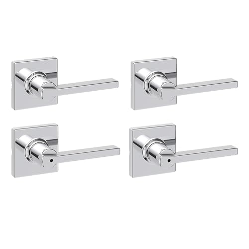 Kwikset Casey Hallway Passage and Bed/Bath Privacy Door Handle 4 Pack, 2 Passage Levers and 2 Privacy Levers, Polished Chrome Reversible Interior Handles