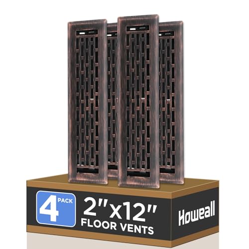 2x12 Inches 4 Pack Heavy Duty Walkable Floor Register - Easy Adjust Air Supply Lever Decorative Floor Vent Covers, Boston Design Vent Covers for Home - Oil Rubbed Bronze
