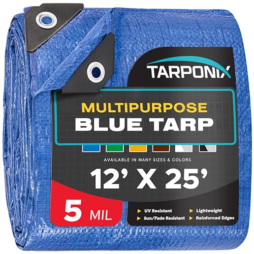 Better Blue Poly Tarp 12 x 25  Lightweight 5 Mil Waterproof Cover  Durable, Weatherproof, Multipurpose Protection for Camping, Roofing, Construction