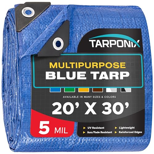 Better Blue Poly Tarp 20 x 30 Lightweight 5 Mil Waterproof Cover Durable, Weatherproof, Multipurpose Protection for Camping, Roofing, Construction