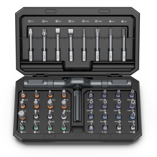 42 in 1 Magnetic Screwdriver Set, DIY Ratchet Screwdriver Set, Multi Bit Magnetic Drive Set, Detachable Ratchet Handle, Portable Compact Repair Tool Kit for Furniture Computer Bicycle Black