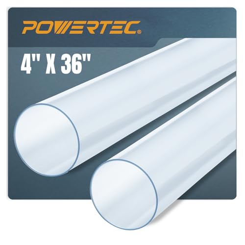 POWERTEC Clear PVC Pipe 4" x 36" Long, 2PK Rigid Plastic Tubing, Round Tube Compatible w/Dust Collection Fittings, Hose for Woodworking Tool, Dust Collection System, Toy Cars & Bird Feeder (70272-P2V)