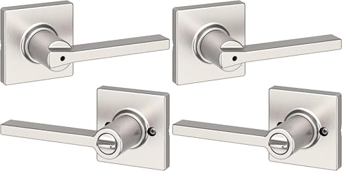 Kwikset Casey Interior Privacy Door Handle with Lock, Door Lever for Bathroom and Bedroom, Satin Nickel Reversible Keyless Turn Lock, with Microban Protection (Pack of 2)