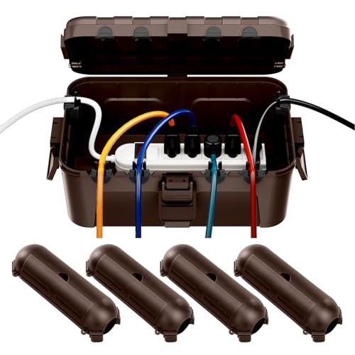 [5 Pieces] RESTMO Large Outdoor Electrical Box, Outdoor Extension Cord Safety Cover, IP54 Waterproof Connection Box, Weatherproof Box for Power Strip, Outlet, Plug, Socket, Timer, Brown