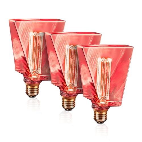 Next Glow RED Light Bulbs LED Vintage Light Bulb 3.5W Equivalent 20W Ice Shaped E26 Led Bulb Medium Base, Dimmable, Warm Light Bulb Decorative Light Bulb Great Holiday and Halloween Light Bulbs