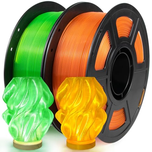 IEMAI Clear PETG Filament 1.75mm Bundle 2kg, Orange + Fluorescent Green Transparent 3D Printer Filament Up to 600mm/s Printing for Halloween, Christmas & Creative Projects