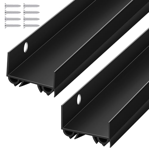 2 Sets Door Sweep Plastic PVC 1 3/4" x 36" Slide on Bottom Exterior Door Seal Strip for Weather Stripping Draft Stopper (Black)