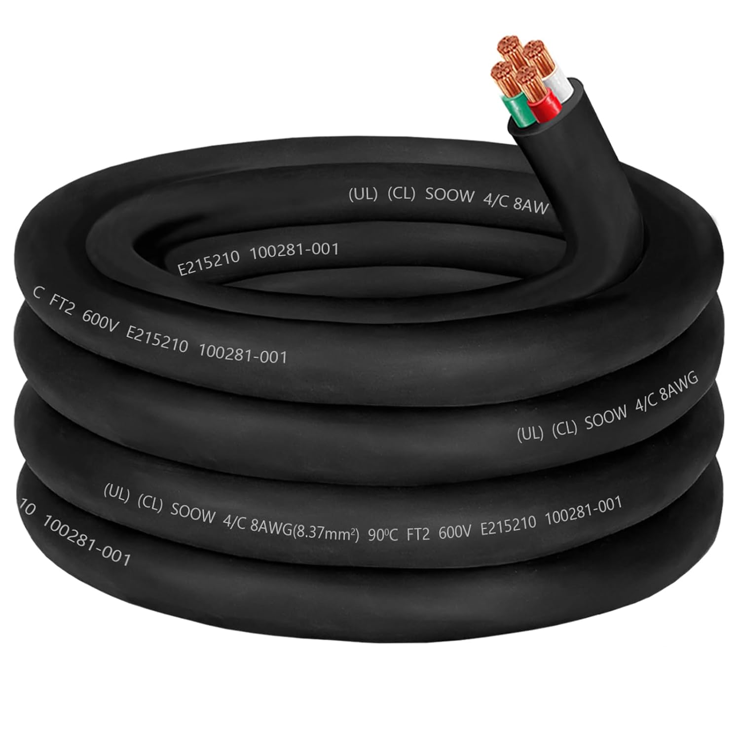 10ft 8/4 AWG SOOW Wire,8 Gauge SOOW Portable Power Cable 4 Conductor 600V 8/4 8 Gauge Electric Wire Extension Cord for Motor Lead,Generator,Welder,NEMA 14-35 RV Outlet Box,EV Car Battery Charger