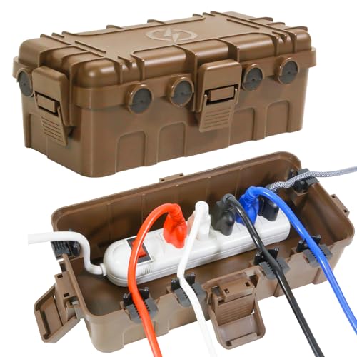 [2 Pack] Outdoor Electrical Box Waterproof, OUTDSPLY Medium Outdoor Electrical Box (11.6x5.7x4.1 inch) w/ 6 Cable Entry, Weatherproof Connection Box for Power Strip, Plug, Timer, Holiday Lights, Brown