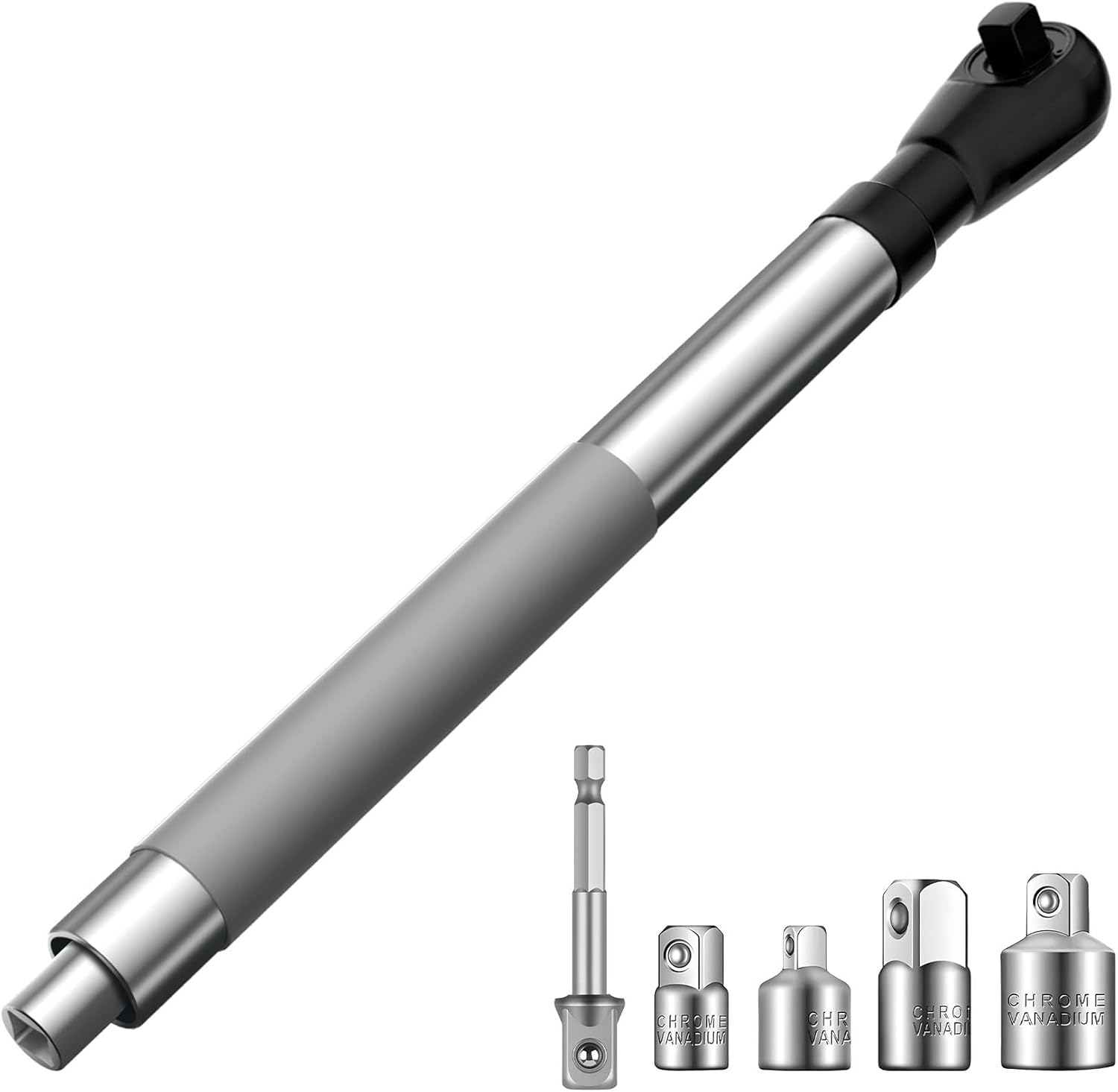 1/2" Offset Extension Wrench Impact for Electric Drill with 3/8" & 1/4" Adapters set, Impact Ratchet Extender for Tight Spaces