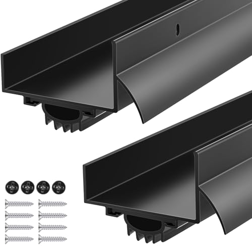 MorningRo 2 Pcs 1-3/4" x 36" U Shaped Aluminum Door Sweep (Black)