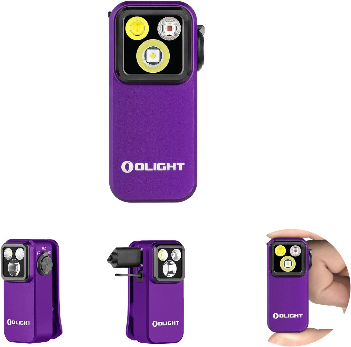 OLIGHT Oclip Pro EDC Flashlight Clip-on Light, Rechargeable 500 Lumens with Three Lighting Solutions Type-C Charging, Magnetic Flash Lights for Signaling, Cycling, Outdoor or Indoor Use(Purple)