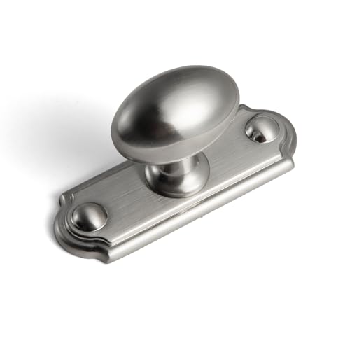 Goo-Ki Satin Nickel Cabinet Knobs(Ellipsoid) with Backplate(Oval Shape),Zinc Alloy Cabinet Hardware for Kitchen Cupboard,Dresser & Drawer,6 Packed