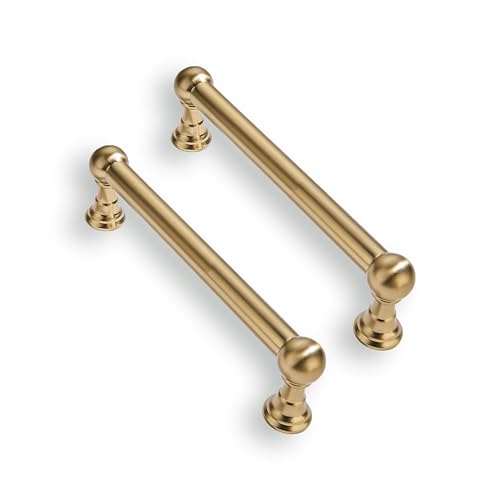 3.5 Inch 10 Pack Solid Kitchen Cabinet Handles Brushed Gold Heavy Duty Cabinet Pulls Satin Brass Drawer Pulls Cabinet Hardware Kitchen Handles for Cabinets Cupboard Handles