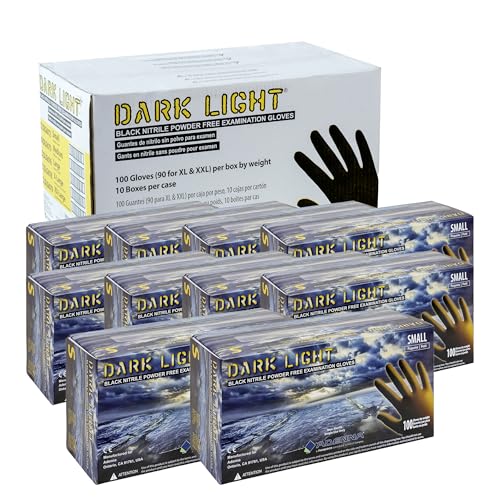 Adenna Dark Light Bulk Disposable Nitrile Gloves  9 Mil, Heavy Duty Work Rubber Glove with Textured Grip, Non-Latex & Powder Free, Case of 1000, Small, Black