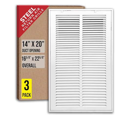 [3 Pack] Fits 14x20 Duct Opening | Steel Return Air Filter Grille by Handua [Removable Door] for 1-inch Filters | Vent Cover Grill | White | HVAC Cold Air Intake Grille | Out Dim: 16 5/8"W X 22 5/8"H