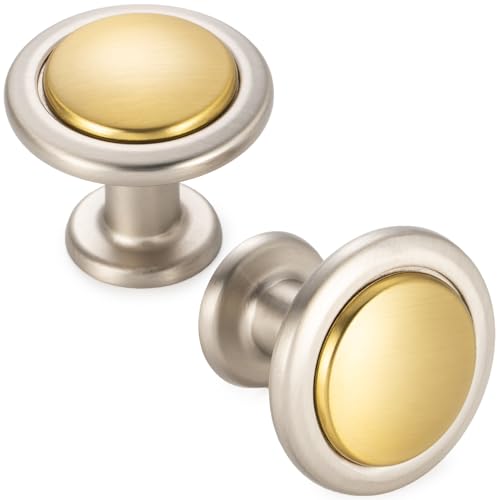 KOOFIZO 30 Pack Gold and Nickel Kitchen Cabinet Knobs Brushed Gold and Silver Drawer Knobs 1960 Round Single Hole Cabinet Pulls for Cabinets Drawers Dresser Cupboard Bedroom Bathroom