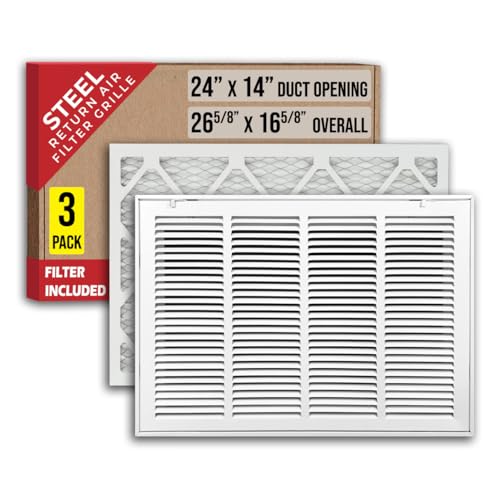 [3 Pack] Fits 24x14 Duct Opening | Filter Included Steel Return Air Filter Grille by Handua [Removable Door] for 1-inch Filters | Vent Cover Filter Grill | White | Out. Dim.: 26 5/8"W X 16 5/8"H
