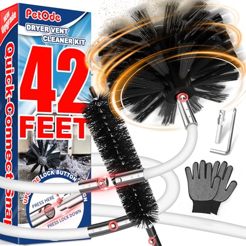 42-Feet Dryer Vent Cleaner Kit, Lint Remover,Upgraded Flexible Quick-Snap Brush with Drill Attachment,Extends Up to 42 FEET for Easy Cleaning,Cleaning Tools Use with/Without a Power Drill