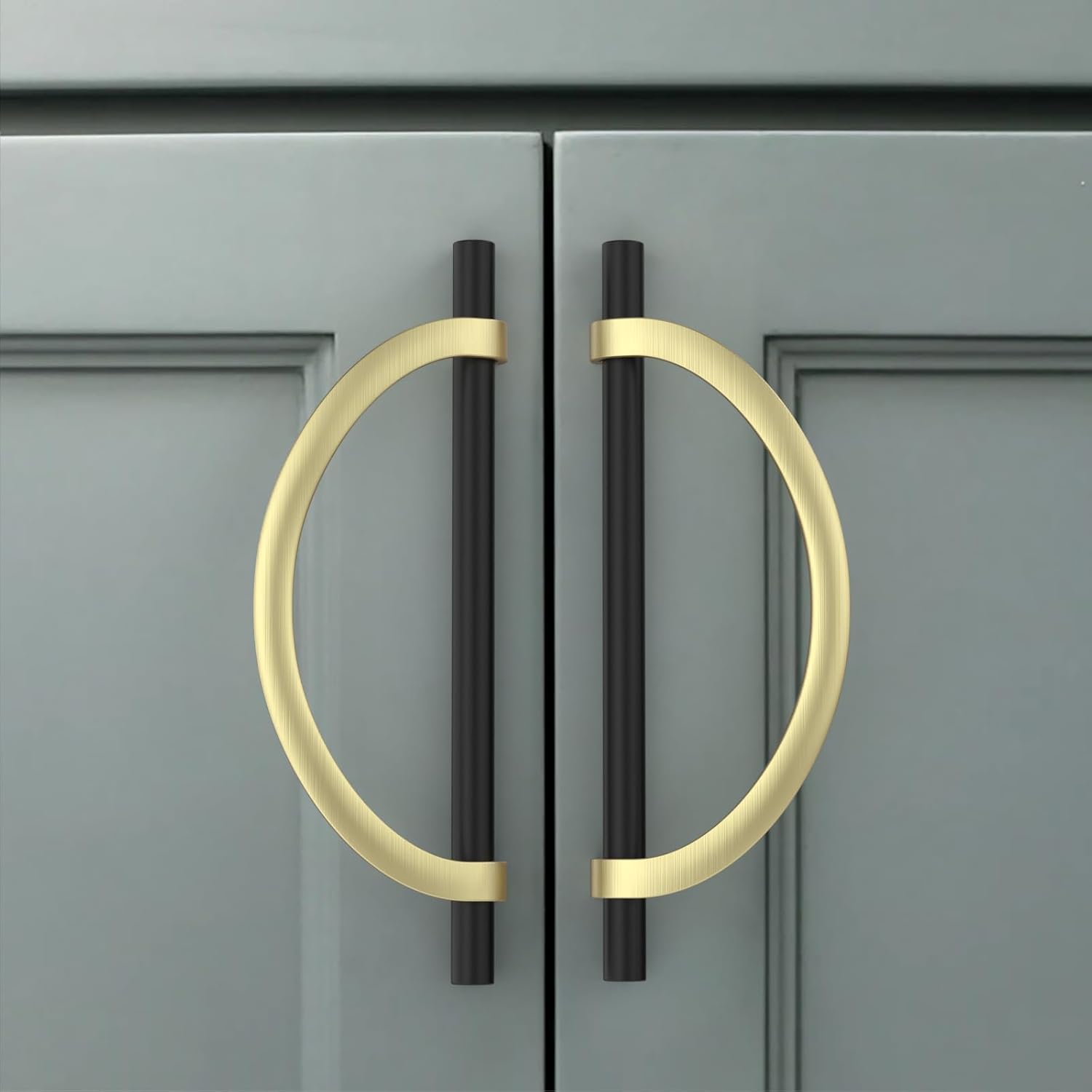 Amerdeco 10 Pack Black Brushed Gold Cabinet Pulls 6.25 Inch(160MM) Hole Centers Kitchen Cabinet Handles Hardware Kitchen Handles for Cabinets Cupboard Handles Drawer Pulls ZH0027