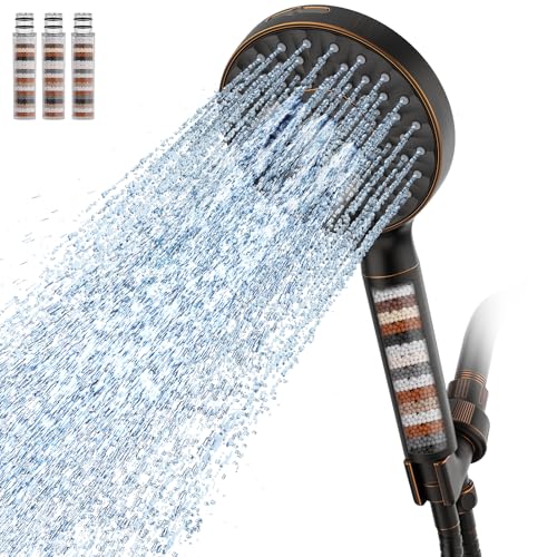 Filtered Shower Head with Handheld, High Pressure 9 Spray Mode ORB Showerhead with 4 Filters, Detachable Shower Head, Water Softener Filters Beads for Hard Water - Remove Chlorine