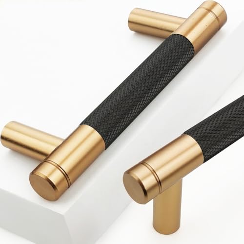 12 Pack 3 Inch 76 mm Bronze and Black Knurled Cabinet Handles Cabinet Pulls Aluminum Handles Knurled Drawer Pulls Oxidation Finish with Diamond Pattern