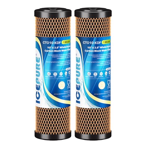 ICEPURE 1 Micron 2.5" x 10" Whole House Water Filter Coconut Shell Activated CTO Carbon and KDF Cartridge for Home, Compatible with WFPFC8002, WFPFC9001, FXWTC, SCWH-5, WHEF-WHWC, AMZN-SCWH-5, 2PACK