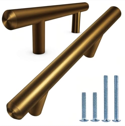 ALPINE HARDWARE American Owned Solid Stainless Steel Euro Bar Cabinet Handle Drawer Pull (1/2-inch Diameter) 7 1/2 inch Length (5-inch Hole Center) Antique Brass 25-Pack