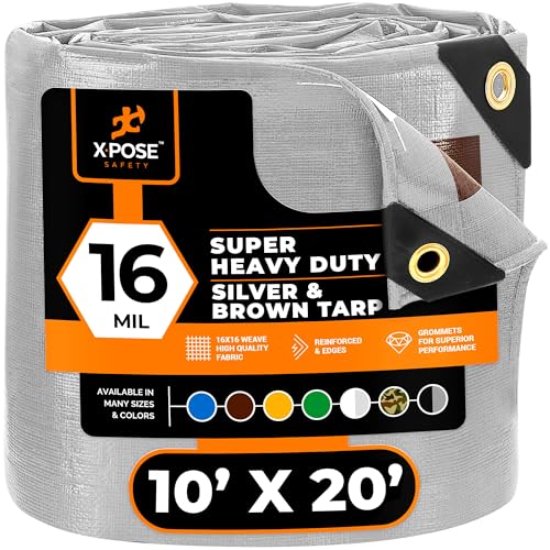 10' x 20' Super Heavy Duty 16 Mil Silver/Brown Poly Tarp Cover