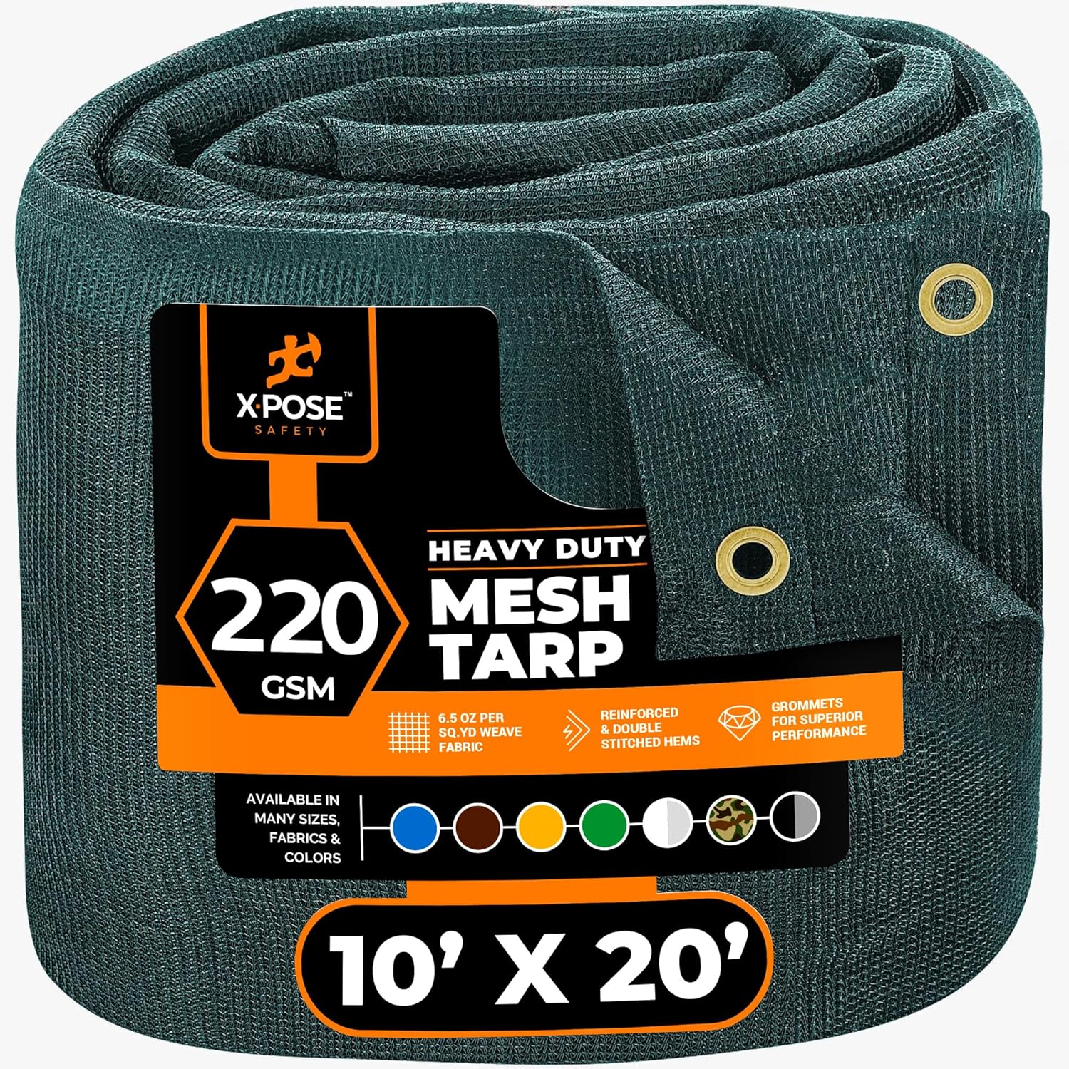 Xpose Safety Heavy Duty Green Mesh Tarp 10' x 20'  70% Sunblock Shade Cloth with Grommets for Garden, Fence, Privacy Screen, Canopies, Dump Trucks, Pool Cover  Tear & Weather Resistant