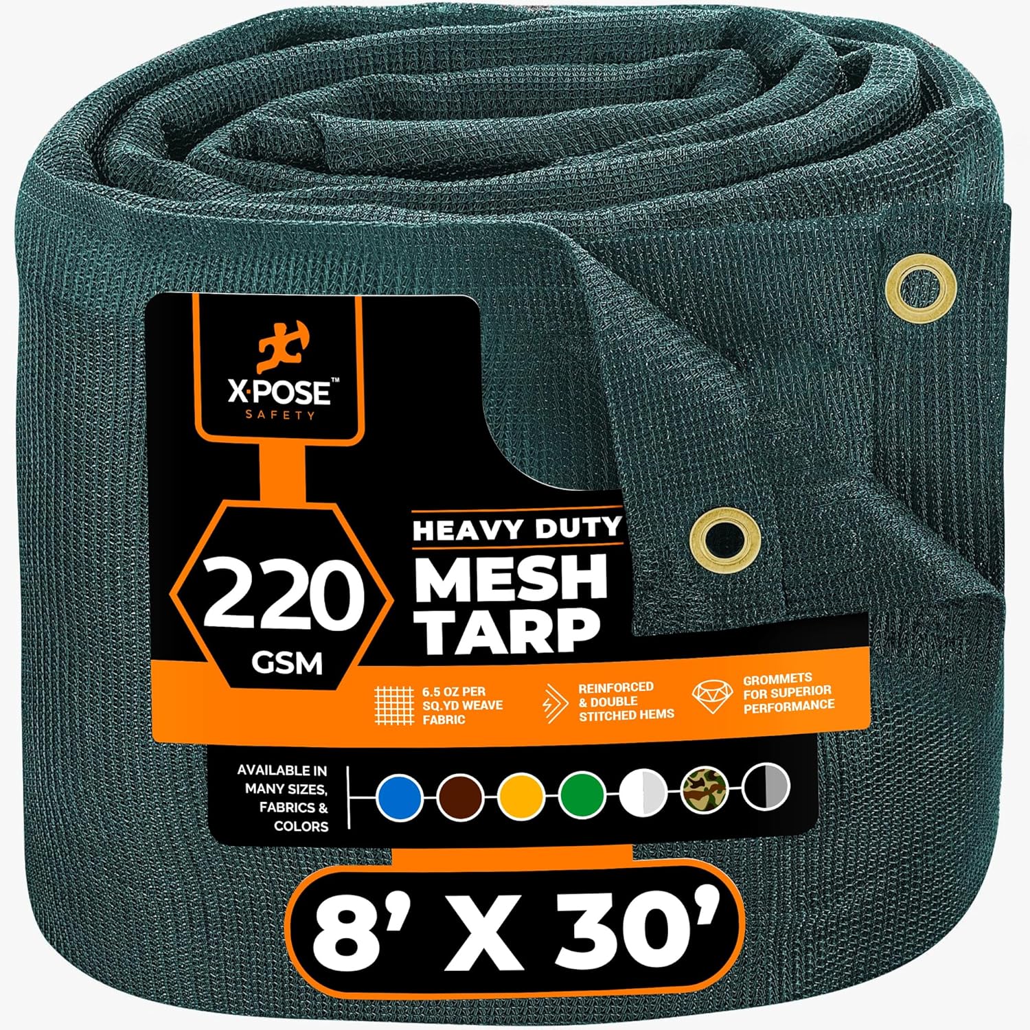Xpose Safety Heavy Duty Green Mesh Tarp 8' x 30'  70% Sunblock Shade Cloth with Grommets for Garden, Fence, Privacy Screen, Canopies, Dump Trucks, Pool Cover  Tear & Weather Resistant