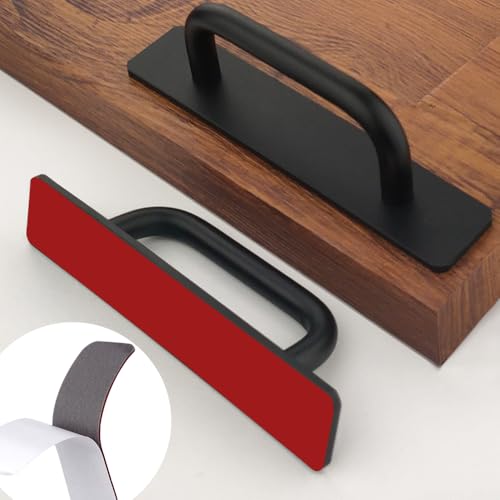 12 Pack 4 1/4 Inch 108 mm Self-Adhesive Matte Black Cabinet Handles Aluminum Cabinet Pulls Drawer Pulls