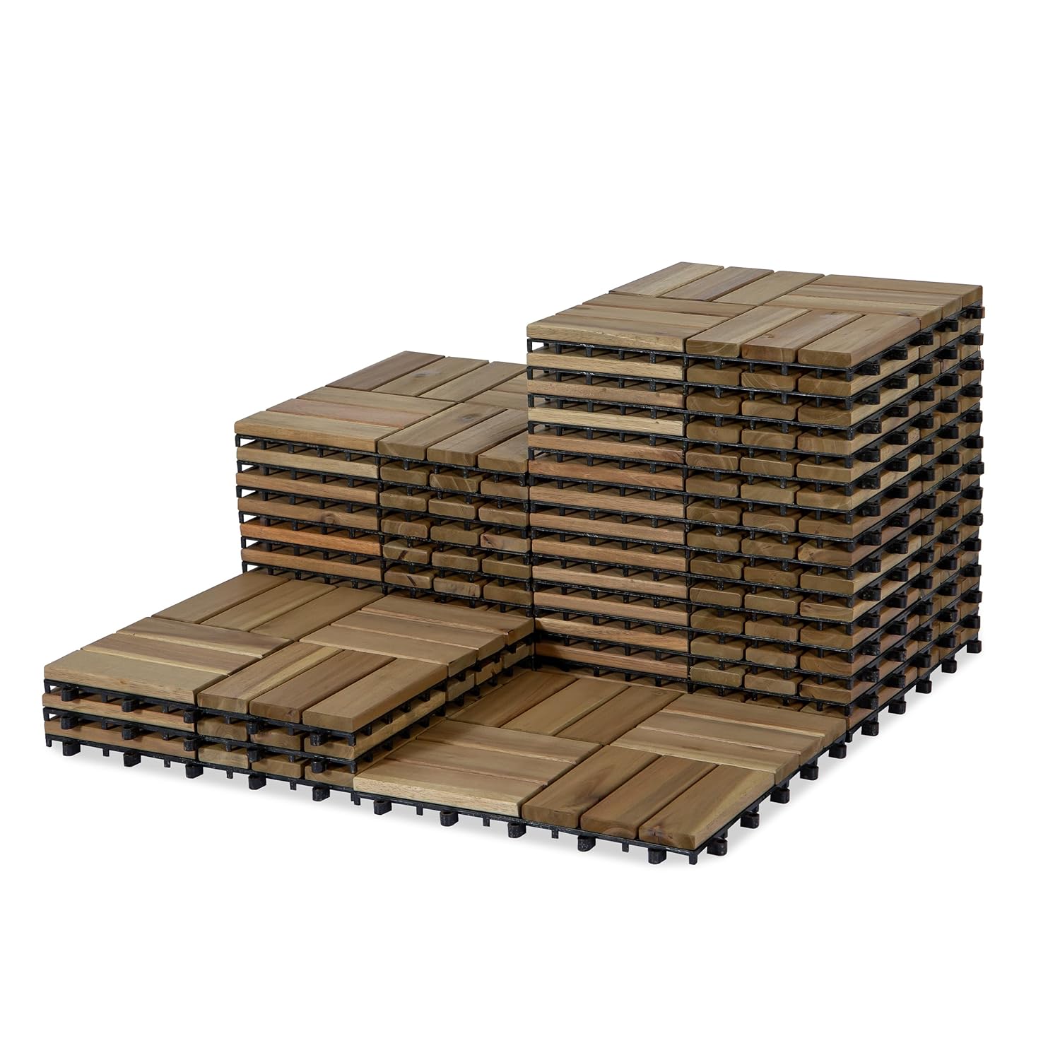 Acacia Wood Decking Tiles 27PCS - Easy Snap Interlocking Deck Tiles for Patio Poolside Balcony Decor - All Weather Waterproof Flooring for Indoor & Outdoor (Round Joints)