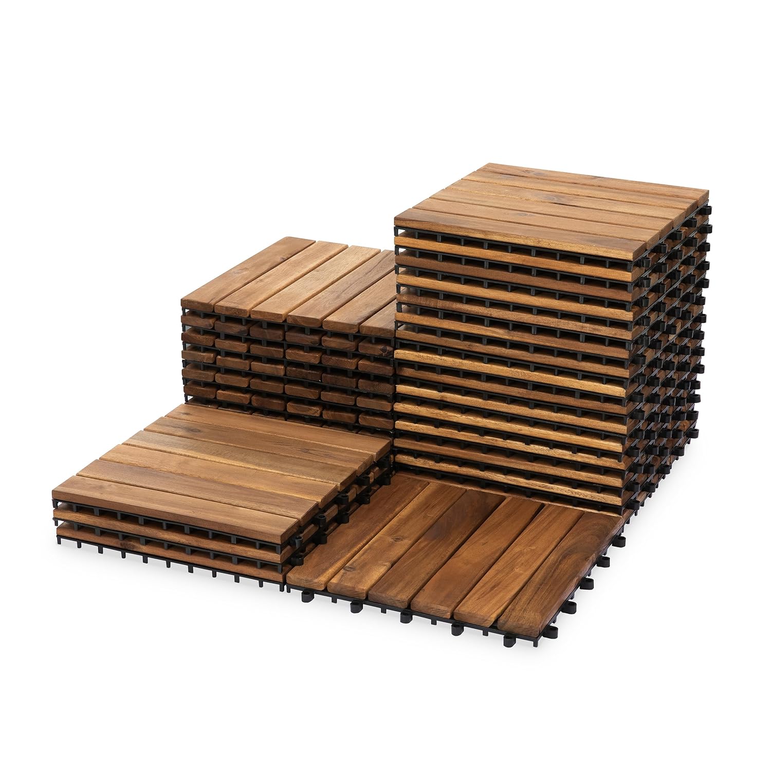 Acacia Wood Decking Tiles 27PCS - Easy Snap Interlocking Deck Tiles for Patio Poolside Balcony Decor - All Weather Waterproof Flooring for Indoor & Outdoor (Round Joints)