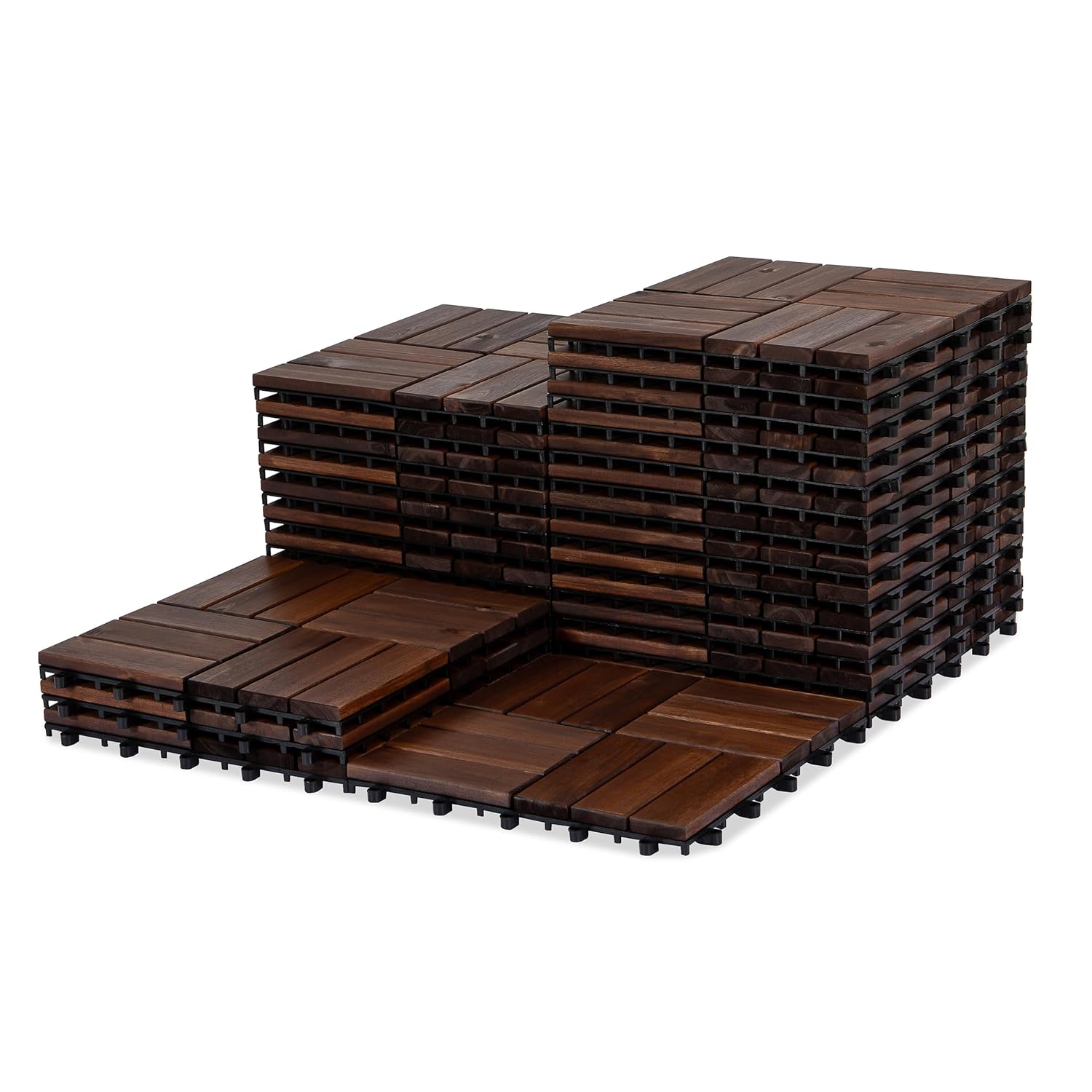 Acacia Wood Decking Tiles 27PCS - Easy Snap Interlocking Deck Tiles for Patio Poolside Balcony Decor - All Weather Waterproof Flooring for Indoor & Outdoor (Round Joints)