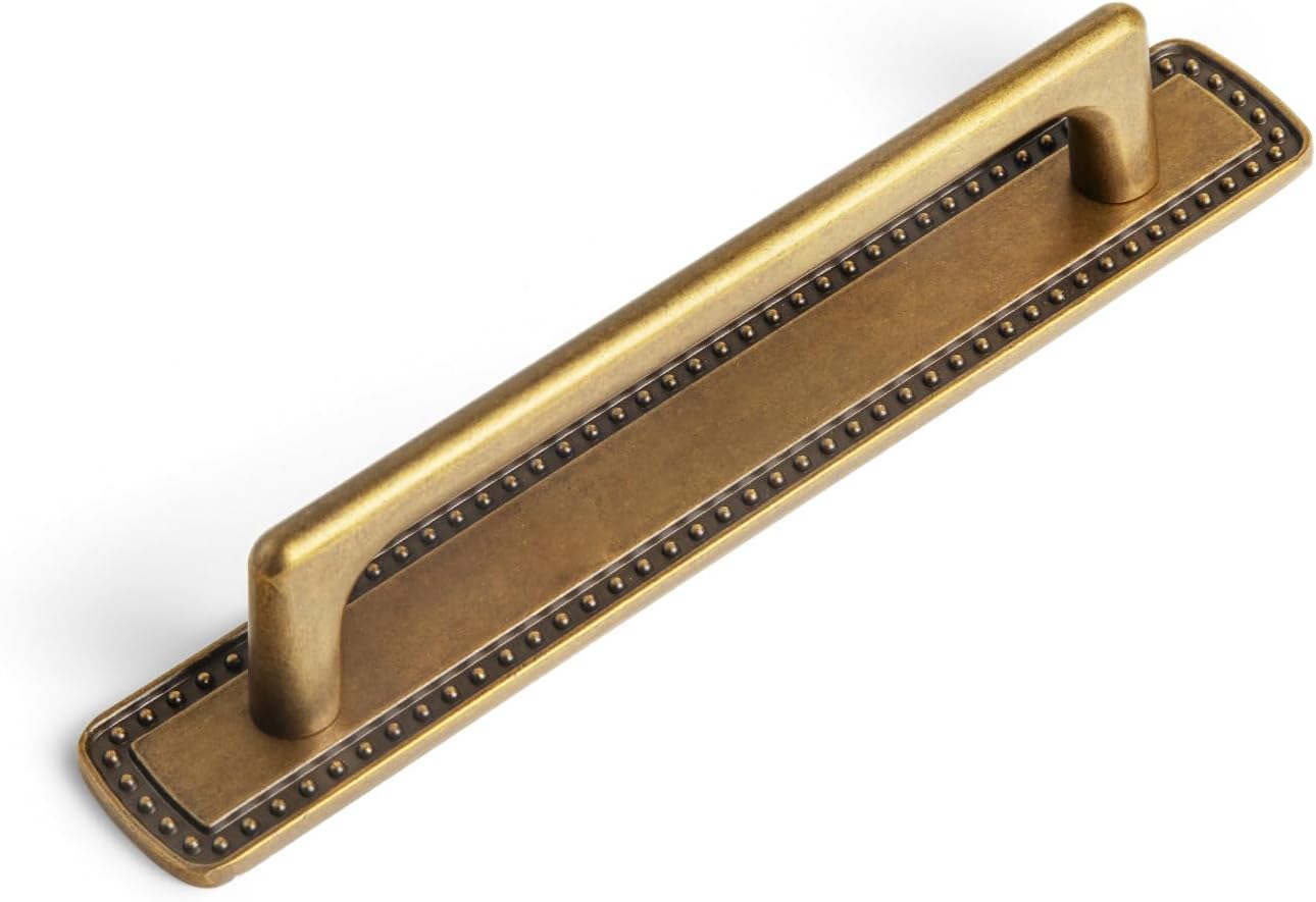 Goo-Ki 5''(128MM) Hole Centers Antique Brass Cabinet Pulls with Backplate, (2 Packed) Affordable Luxury Zinc Alloy Cabinet Hardware