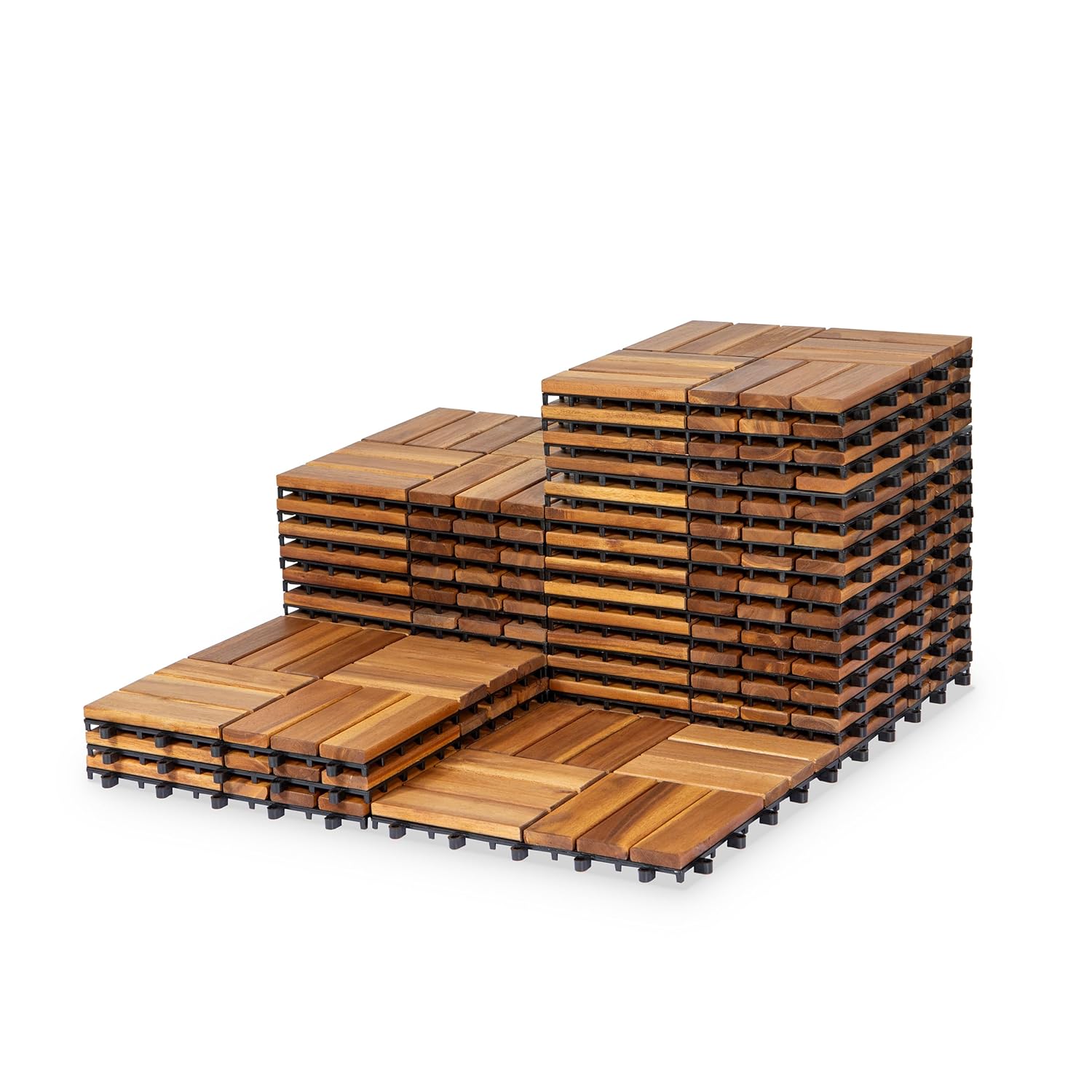 Acacia Wood Decking Tiles 27PCS - Easy Snap Interlocking Deck Tiles for Patio Poolside Balcony Decor - All Weather Waterproof Flooring for Indoor & Outdoor (Round Joints)